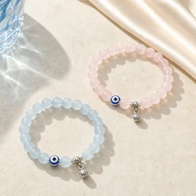 Pulseira de Contas com Motivo de Olho — 10 Modelos — I — Rosa-claro