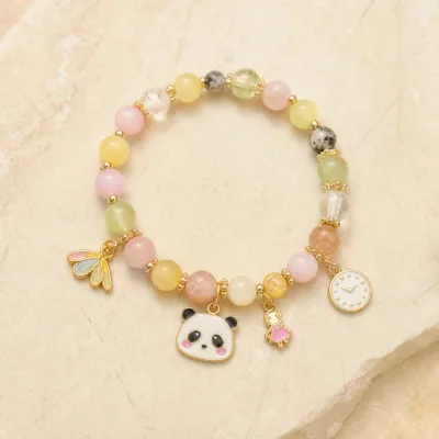 Pulseira de Contas com Panda e Pendentes — 6 Modelos — D — Multicolor suave