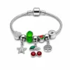 Pulseira Prateada de Aço com Berloques de Cereja Verde em fundo branco
