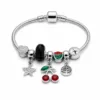 Pulseira Prateada de Aço com Berloques de Cereja Preta em fundo branco
