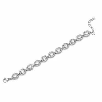 Pulseira Tennis Prateada com Cristais Ovais em fundo branco