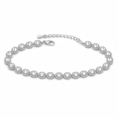 Pulseira Tennis Prateada com Cristais Ovais Halo