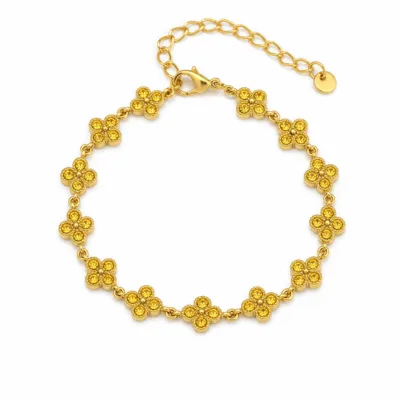 Pulseira Dourada com Flores de Cristal Amarelo em fundo branco
