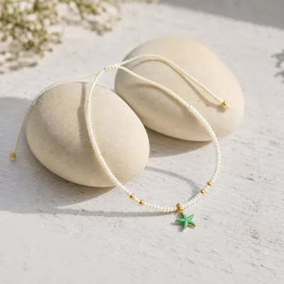 Tornozeleira de Pérolas com Estrela-do-Mar — 4 Cores — B — Verde