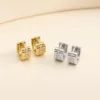 Brincos Argola Quadrada com Cristais — 2 Acabamentos — A — Dourado