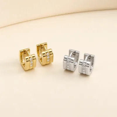 Brincos Argola Quadrada com Cristais — 2 Acabamentos — A — Dourado