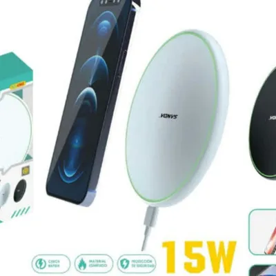 Versão branca do carregador sem fios SANDA SD-4362 com iluminação lateral