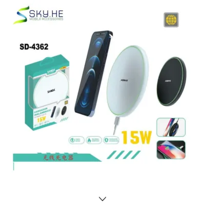 Carregador sem fios SANDA SD-4362 15W nas cores branca e preta