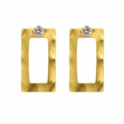 Brincos Dourados Retangulares com Cristal 5429-S007-3 em fundo branco