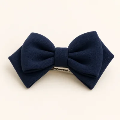 Gancho de cabelo com laço duplo acolchoado azul-marinho