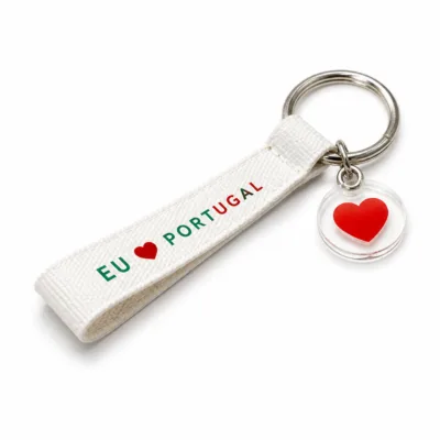 Porta-chaves branco EU ❤ Portugal com pendente de coração, referência 13116-R001-1-B