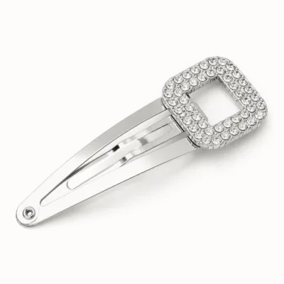 Gancho de cabelo prateado quadrado com strass