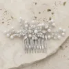 Pente prateado para cabelo com pérolas brancas e zircónias