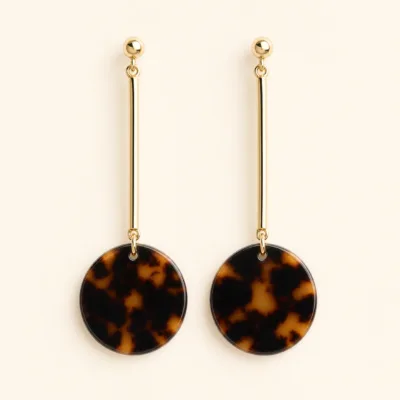Brincos Pendentes Acetato Tartaruga-Dourados — Dourado com acetato tartaruga