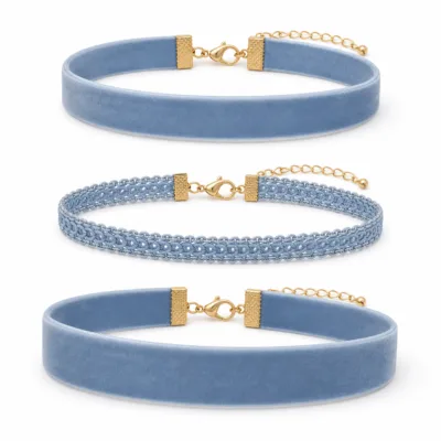 Conjunto de 3 gargantilhas de veludo azul