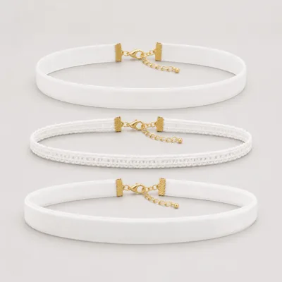 Conjunto de 3 gargantilhas de veludo branco