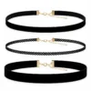 Conjunto de 3 gargantilhas de veludo preto