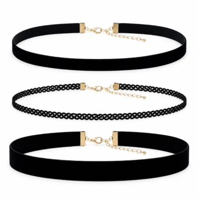 Conjunto de 3 gargantilhas de veludo preto