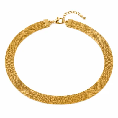 Gargantilha de malha metálica amarelo dourado