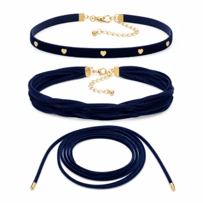 Conjunto de 3 gargantilhas com corações azul