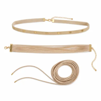 Conjunto de 3 gargantilhas com corações bege