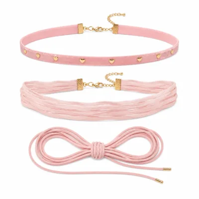 Conjunto de 3 gargantilhas com corações rosa