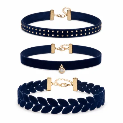 Conjunto de 3 pulseiras de veludo azul