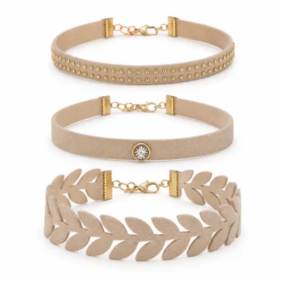 Conjunto de 3 pulseiras de veludo bege
