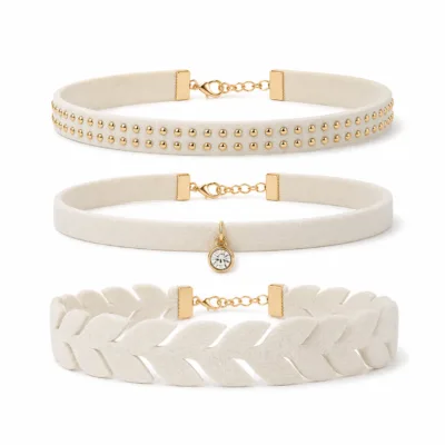 Conjunto de 3 pulseiras de veludo branco