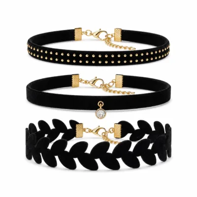Conjunto de 3 pulseiras de veludo preto