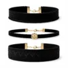 Conjunto de 3 pulseiras de tecido bordado preto
