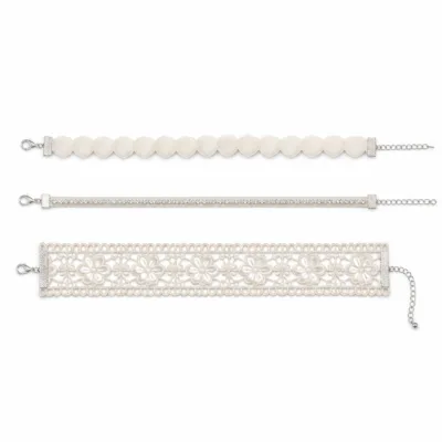 Conjunto de 3 pulseiras de veludo e renda branco