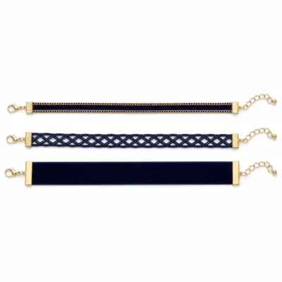 Conjunto de 3 pulseiras de veludo e renda azul