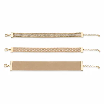 Conjunto de 3 pulseiras de veludo e renda bege