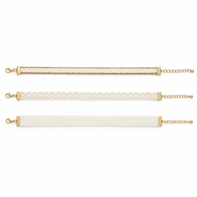 Conjunto de 3 pulseiras de veludo e renda branco
