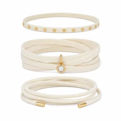 Conjunto de 3 pulseiras com corações branco