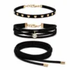Conjunto de 3 pulseiras com corações preto