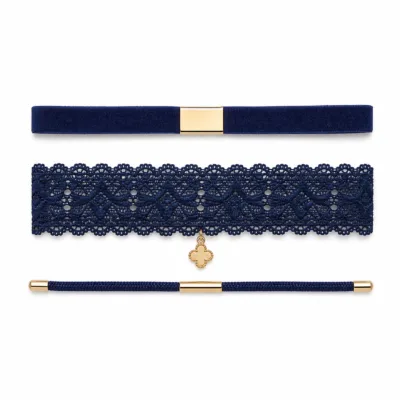 Conjunto de 3 pulseiras de veludo e renda azul