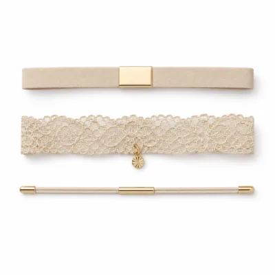 Conjunto de 3 pulseiras de veludo e renda bege