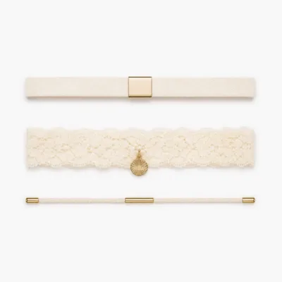 Conjunto de 3 pulseiras de veludo e renda branco