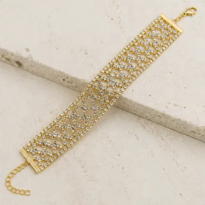 Pulseira dourada de 22 cm com fecho e corrente extensora