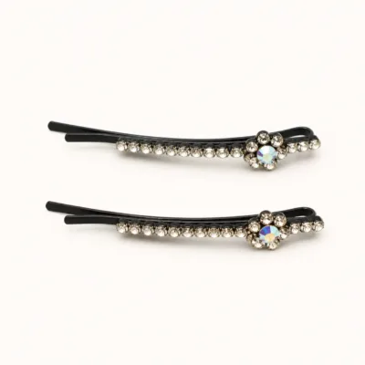 Conjunto de dois ganchos pretos com flor de cristais