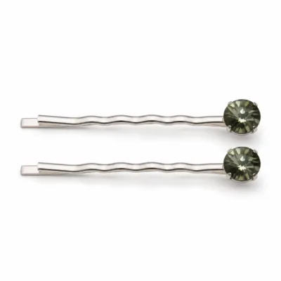 Conjunto de dois ganchos prateados com cristal fumado