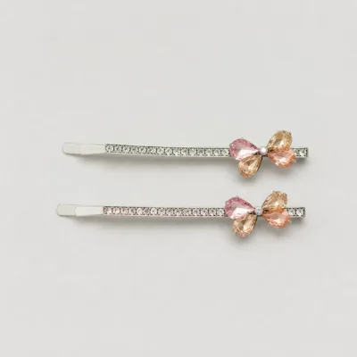 Conjunto de dois ganchos prateados com flor multicolor