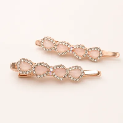 Ganchos largos rosa-dourados com quatro elos de resina e contorno brilhante