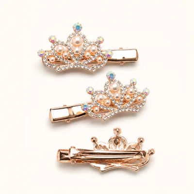 Vistas frontal e posterior do gancho rosa-dourado com tiara