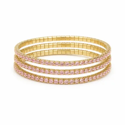 Conjunto de quatro pulseiras douradas com cristais rosa suave