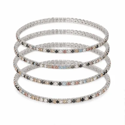 Conjunto de 4 Pulseiras Prateadas com Cristais Multicolor