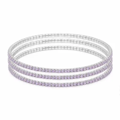 Conjunto de quatro pulseiras prateadas com cristais lilás-claro