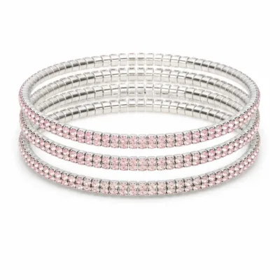 Conjunto de quatro pulseiras prateadas com cristais rosa-claro